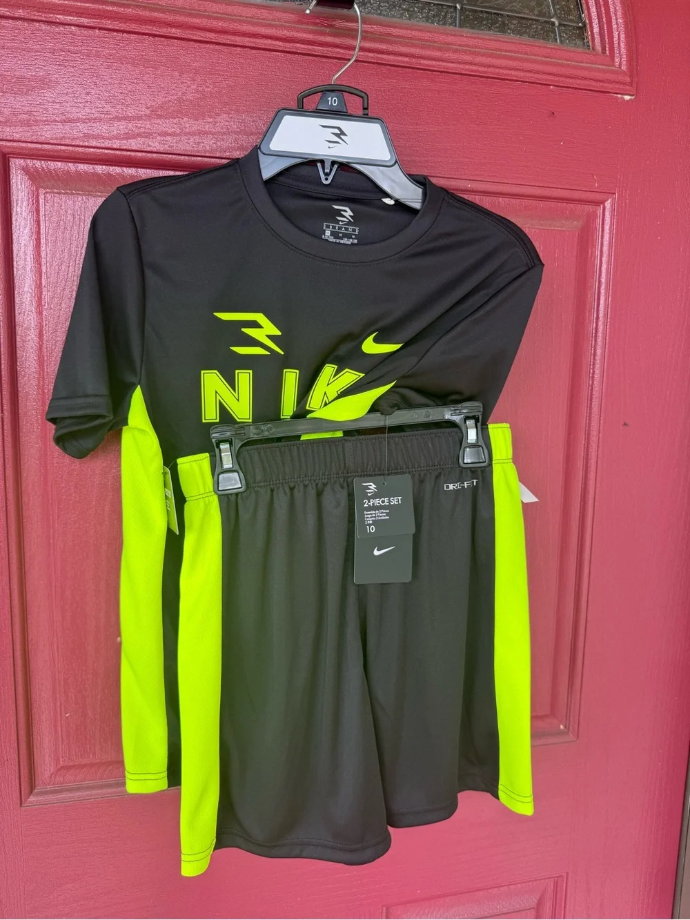 Nike Boy’s Black & Lime Green Short-Sleeve Athletic Tee and Shorts Set